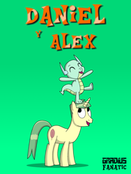 Size: 1500x2000 | Tagged: safe, artist:gradiusfanatic, oc, oc only, oc:alex, oc:daniel, dragon, pony, unicorn, fanfic:daniel y alex, cover, duo, fanfic, spanish, spanish text