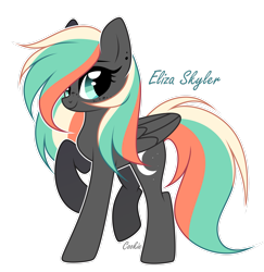 Size: 2415x2484 | Tagged: safe, artist:mint-light, oc, oc only, oc:eliza skyler, pegasus, pony, female, high res, mare, pegasus oc, raised hoof, simple background, smiling, solo, transparent background, wings
