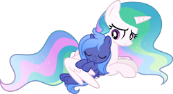 Size: 6256x3403 | Tagged: safe, artist:inaactive, princess celestia, princess luna, alicorn, pony, g4, absurd resolution, duo, female, filly, filly luna, hug, royal sisters, show accurate, sibling love, siblings, simple background, sisterly love, sisters, transparent background, vector, wing blanket, winghug, wings, woona, younger