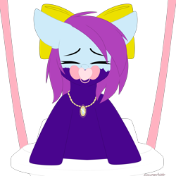 Size: 3000x3000 | Tagged: safe, artist:xcinnamon-twistx, oc, oc only, oc:aeris strider, pony, adult foal, baby bouncer, bow, commission, eyes closed, high res, jewelry, necklace, pacifier, simple background, solo, transparent background, ych result