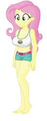 Size: 1700x4382 | Tagged: safe, edit, editor:ah96, fluttershy, equestria girls, g4, my little pony equestria girls: legend of everfree, barefoot, belly button, big breasts, breast edit, breasts, busty fluttershy, camp everfree outfits, cleavage, cropped, feet, female, legs, midriff, ms paint, shading, simple background, solo, white background