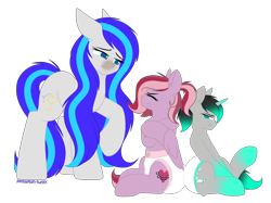 Size: 2066x1546 | Tagged: safe, artist:xcinnamon-twistx, oc, oc only, oc:hooklined, oc:midnight magic, oc:talia lilac, commission, diaper, diaper fetish, fetish, non-baby in diaper, simple background, transparent background, ych result