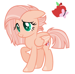 Size: 1126x1106 | Tagged: safe, artist:raini-bases, artist:xxdestinylefybloomxx, oc, oc only, pegasus, pony, base used, cutie mark, female, floppy ears, freckles, green eyes, head down, mare, next generation, offspring, parent:big macintosh, parent:fluttershy, parents:fluttermac, pegasus oc, pink coat, pink mane, raised hoof, shy, simple background, solo, transparent background, wings