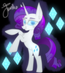 Size: 800x900 | Tagged: safe, artist:php163, rarity, pony, unicorn, g4, black background, chest fluff, cute, ear fluff, eyelashes, female, looking at you, mare, raribetes, rearing, signature, simple background, smiling, solo