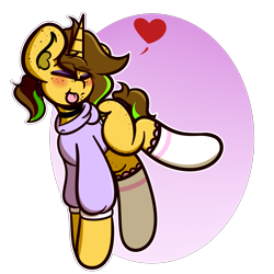 Size: 2500x2500 | Tagged: safe, artist:theawkwarddork, oc, oc only, oc:awkward dork, pony, unicorn, :p, blushing, choker, clothes, ear fluff, eyeshadow, femboy, freckles, heart, high res, hoodie, makeup, male, simple background, socks, solo, tongue out, transparent background