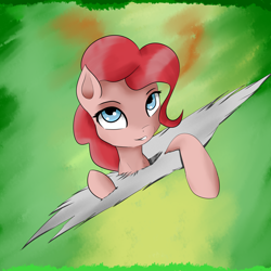 Size: 4000x4000 | Tagged: safe, artist:guatergau5, pinkie pie, earth pony, pony, g4, absurd resolution, bust, dimensional cracks, female, fourth wall, fourth wall destruction, looking at you, looking up, mare, solo, three quarter view