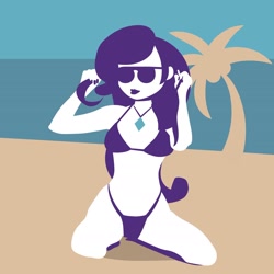 Size: 1650x1651 | Tagged: safe, artist:samoht-lion, rarity, equestria girls, g4, beach, bikini, breasts, clothes, female, kneeling, minimalist, modern art, solo, sunglasses, swimsuit