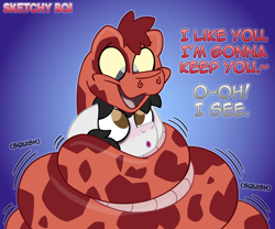 Size: 2400x2000 | Tagged: safe, artist:snakeythingy, oc, oc:nightwish, oc:sketchy dupe, oc:sketchy noodle, snake, blushing, coiling, coils, dialogue, gradient background, high res, looking at each other, massage, snug, squishy, story included