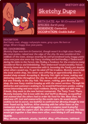 Size: 2000x2800 | Tagged: source needed, safe, artist:snakeythingy, oc, oc only, oc:sketchy dupe, backstory, bio, character bio, high res, implied cookies, implied saffron masala, text, wall of text
