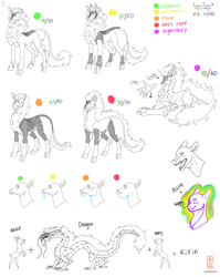 Size: 3500x4400 | Tagged: safe, artist:anelaponela, deer, dragon, hybrid, kirin, pony, aura, beard, cloven hooves, facial hair, fangs, horn, looking at you, redesign, scales, slit pupils, smiling, teeth, translated in the comments, travelersverse