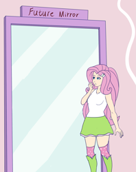 Size: 1261x1595 | Tagged: safe, artist:annon, edit, fluttershy, equestria girls, g4, clothes, future mirror, meme template, mirror, socks, thigh highs