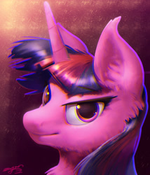 Size: 2267x2645 | Tagged: safe, alternate version, artist:angusdra, twilight sparkle, pony, g4, bust, chest fluff, chromatic aberration, ear fluff, female, high res, looking at you, mare, portrait, solo