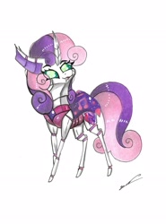 Size: 2315x3121 | Tagged: safe, artist:luxiwind, sweetie belle, changedling, changeling, g4, changedlingified, changelingified, exoskeleton, female, high res, simple background, solo, species swap, traditional art, white background