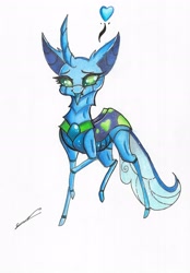 Size: 2269x3269 | Tagged: safe, artist:luxiwind, oc, oc only, oc:flox, changedling, changeling, female, high res, simple background, solo, traditional art, white background