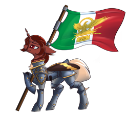 Size: 3820x3504 | Tagged: safe, artist:fenixdust, oc, oc only, oc:red flux, changeling, moth, mothling, original species, armor, eyebrows, eyebrows visible through hair, flag, high res, italian flag, italy, male, red changeling, simple background, smiling, solo, transparent background, transparent mane