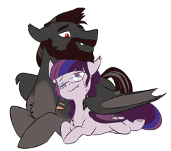 Size: 3007x2646 | Tagged: safe, artist:chub-wub, oc, oc only, oc:antique rose, oc:slate breaker, bat pony, bat pony oc, bat wings, beard, commission, couple, digital art, facial hair, fangs, female, glasses, grandparents, high res, husband and wife, lying down, male, mare, married, married couple, nuzzling, oc x oc, one eye closed, prone, red eyes, scar, shipping, simple background, slit pupils, smiling, stallion, straight, transparent background, wings