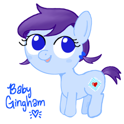 Size: 2048x2048 | Tagged: safe, artist:mlpsunnydaze, oc, oc only, oc:baby gingham, oc:gingham, pony, female, filly, high res, magical lesbian spawn, offspring, parent:applejack, parent:rarity, solo