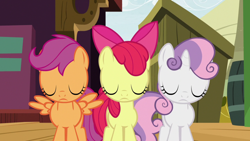 Size: 1920x1080 | Tagged: safe, screencap, apple bloom, scootaloo, sweetie belle, g4, growing up is hard to do, cutie mark crusaders, train station