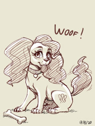 Size: 1200x1600 | Tagged: safe, artist:noupie, pinkie pie, cocker spaniel, dog, g4, bone, collar, cute, diapinkes, dogified, female, pet tag, puppy, puppy pie, solo, species swap, tongue out, woof