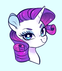Size: 381x434 | Tagged: safe, artist:moshiitomo, artist:neythancake, rarity, pony, g4, blue background, bust, cute, female, looking at you, portrait, raribetes, simple background, solo