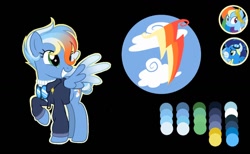 Size: 1280x790 | Tagged: safe, artist:staricy097, oc, oc only, pegasus, pony, clothes, female, goggles, mare, offspring, parent:rainbow dash, parent:soarin', parents:soarindash, reference sheet, solo
