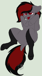 Size: 385x681 | Tagged: source needed, useless source url, safe, artist:godly dirty, artist:mochii-maddness, oc, oc only, oc:dicemare, pegasus, pony, black, black and red, black hair, black socks, clothes, commission, cute, female, flat colors, floppy ears, fluffy, hair, long hair, long mane, long tail, looking at you, lying down, mane, mare, ms paint, on back, pegasus oc, pretty, red eyes, red mane, sexy, simple background, smiling, socks, solo, tail, tongue out