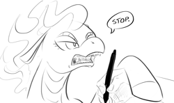 Size: 1428x848 | Tagged: safe, artist:testostepone, tianhuo (tfh), dragon, human, hybrid, longma, them's fightin' herds, community related, mawshot, open mouth, sketch, talking to viewer, uvula