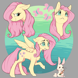Size: 2048x2048 | Tagged: safe, artist:neldis, angel bunny, fluttershy, pegasus, pony, rabbit, g4, 2016, animal, bust, carrot, chest fluff, cutie mark, female, floppy ears, food, high res, male, mare, portrait, profile