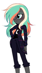 Size: 1870x3208 | Tagged: safe, artist:mint-light, oc, oc only, oc:eliza skyler, equestria girls, g4, blushing, clothes, female, hand on hip, pants, simple background, smiling, solo, transparent background