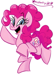 Size: 455x607 | Tagged: safe, artist:mirabuncupcakes15, pinkie pie, earth pony, pony, g4, angry birds, bipedal, female, mare, open mouth, raised hoof, raised leg, simple background, solo, white background