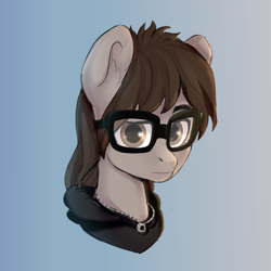 Size: 2000x2000 | Tagged: safe, artist:shooshaa, pegasus, pony, bust, clothes, commission, glasses, hair over one eye, high res, hood, hoodie, jewelry, male, mikey way, my chemical romance, necklace, ponified, raised eyebrow, solo, stallion, ych result