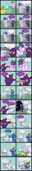 Size: 2000x10728 | Tagged: safe, artist:magerblutooth, diamond tiara, silver spoon, oc, oc:aunt spoiled, oc:dazzle, oc:handy dandy, oc:il, oc:peal, cat, earth pony, imp, pony, comic:diamond and dazzle, g4, blank flank, butt, comic, cutie mark theft, female, filly, foal, mare, tied up