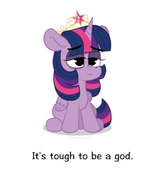 Size: 1691x1860 | Tagged: safe, artist:pink-pone, twilight sparkle, alicorn, pony, g4, big crown thingy, crown, element of magic, female, it's tough to be a god, jewelry, mare, regalia, simple background, solo, the road to el dorado, twilight sparkle (alicorn), white background