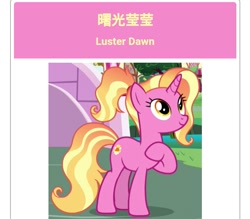 Size: 717x629 | Tagged: safe, luster dawn, pony, unicorn, g4, the last problem, chinese, name translation