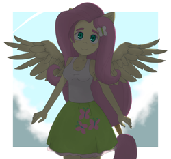 Size: 3000x2800 | Tagged: safe, artist:biocrine, fluttershy, equestria girls, g4, female, high res, ponied up, solo, spread wings, wings