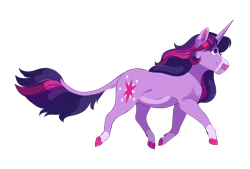 Size: 3700x2500 | Tagged: safe, artist:uunicornicc, twilight sparkle, classical unicorn, pony, unicorn, g4, cloven hooves, cute, female, high res, horn, leonine tail, mare, simple background, smiling, solo, strutting, transparent background, unshorn fetlocks, walking