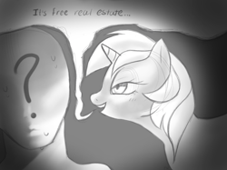 Size: 2732x2048 | Tagged: safe, artist:fluffleart, lyra heartstrings, oc, oc:anon, human, pony, unicorn, g4, duo, female, high res, human fetish, it's free real estate, mare, monochrome, speech bubble, that pony sure does love humans, whispering