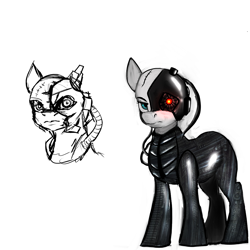 Size: 1000x1000 | Tagged: safe, artist:anonymous, cyborg, earth pony, pony, borg, looking at you, seven of nine, simple background, star trek, white background
