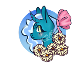 Size: 400x400 | Tagged: safe, artist:rowanpaws, oc, oc:fleurbelle, alicorn, pony, adorabelle, alicorn oc, blushing, bow, cute, female, flower, hair bow, horn, mare, ocbetes, simple background, smiling, transparent background, wings