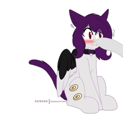 Size: 3000x2800 | Tagged: safe, artist:xcinnamon-twistx, oc, oc:cinnamon twist, oc:hooklined, pegasus, pony, behaving like a cat, blushing, boop, cat tail, collar, confused, high res, shocked, simple background, sitting, transparent background