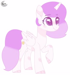 Size: 1920x2049 | Tagged: safe, artist:savannah-london, princess celestia, alicorn, pony, g4, base used, colored eyebrows, colored eyelashes, colored pupils, cute, cutelestia, eyebrows, eyebrows visible through hair, female, happy, logo, mare, pink-mane celestia, simple background, smiling, solo, white background, young, young celestia, younger