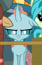 Size: 379x584 | Tagged: safe, screencap, ocellus, sandbar, smolder, yona, g4, school daze, cropped, determined, female, narrowed eyes, ocellus is not amused, offscreen character, solo focus, unamused