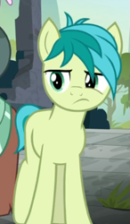 Size: 339x582 | Tagged: safe, screencap, sandbar, yona, pony, yak, g4, school daze, cropped, male, sandbar is not amused, solo, unamused