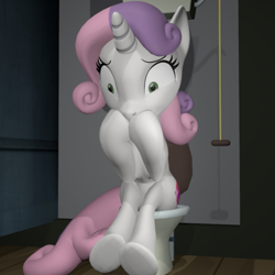 Size: 719x720 | Tagged: safe, artist:unknownface24, sweetie belle, pony, unicorn, g4, 3d, bathroom stall, but why, female, implied diarrhea, implied pooping, older, older sweetie belle, sitting on toilet, solo, source filmmaker, story included, toilet