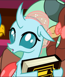 Size: 797x943 | Tagged: safe, screencap, gallus, ocellus, yona, a matter of principals, g4, book, cropped, cute, diaocelles, female, solo focus, surprised