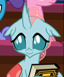 Size: 472x571 | Tagged: safe, screencap, ocellus, changeling, a matter of principals, g4, book, cropped, cute, diaocelles, female, smiling, solo