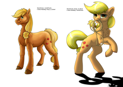 Size: 4300x3036 | Tagged: safe, artist:anelaponela, artist:drops-of-blood, applejack, earth pony, pony, g4, collaboration, female, looking at you, mare, rope, simple background, white background