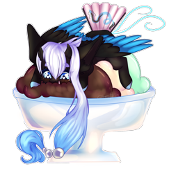 Size: 1934x1987 | Tagged: safe, artist:honeybbear, oc, oc only, oc:skyfall, pegasus, pony, augmented tail, chibi, fan tail, female, food, ice cream, mare, simple background, solo, transparent background, two toned wings, wings