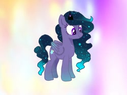 Size: 1080x810 | Tagged: safe, artist:bellas.den, oc, oc only, pegasus, pony, abstract background, ethereal mane, jewelry, pegasus oc, smiling, solo, starry mane, tiara, wings