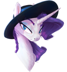 Size: 1942x2075 | Tagged: safe, artist:maxiima, rarity, pony, unicorn, g4, bust, cheek fluff, chest fluff, female, hat, mare, neck fluff, portrait, simple background, solo, transparent background